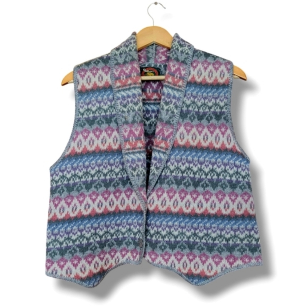 Vintage ALPS Fair Isle Nordic Style Button-Front Wool Sweater Vest